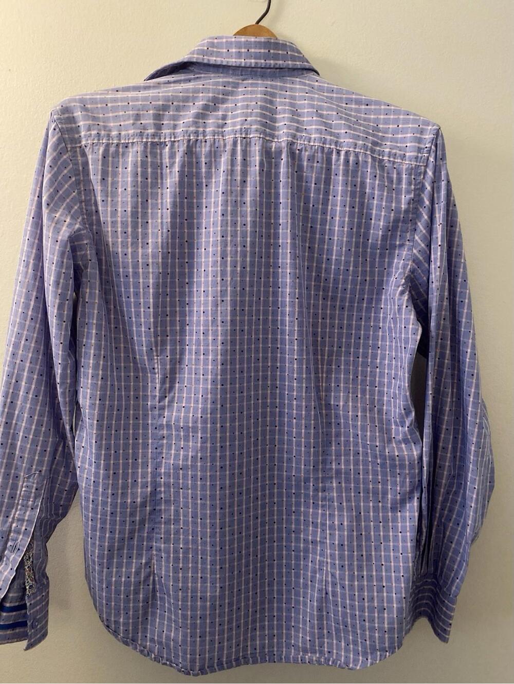 Robert Graham Men's S Blue Purple Check Dots & Floral Trim LS Shirt Button Up - Picture 6 of 7